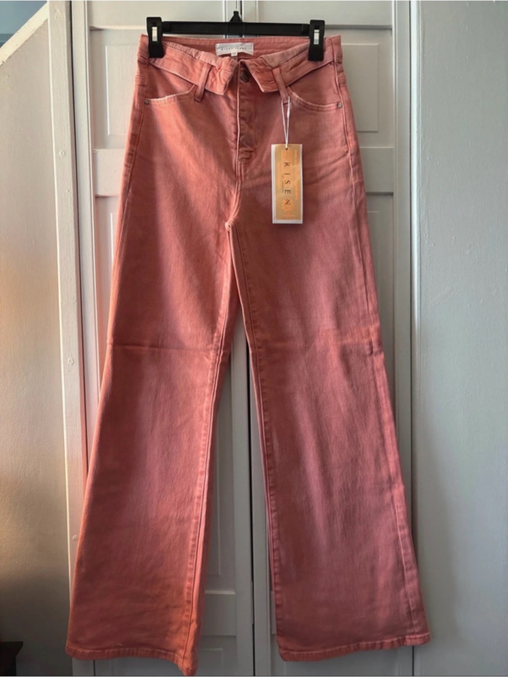 Risen High-Rise Wide Leg Jeans in Dusty Pink